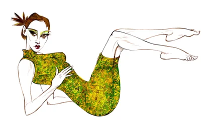 Modell in einem japanischen Kleid